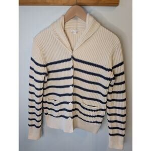 Gap Cream Navy Stripe Shawl Collar Cardigan Cotton Chunky Knit Nautical Medium